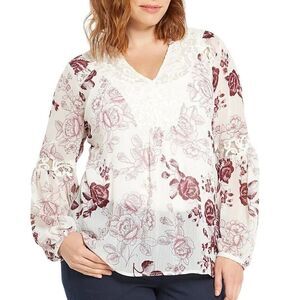 Torrid Floral Boho Chiffon & Lace Blouse Bohemian Top Women’s 1XL XL
